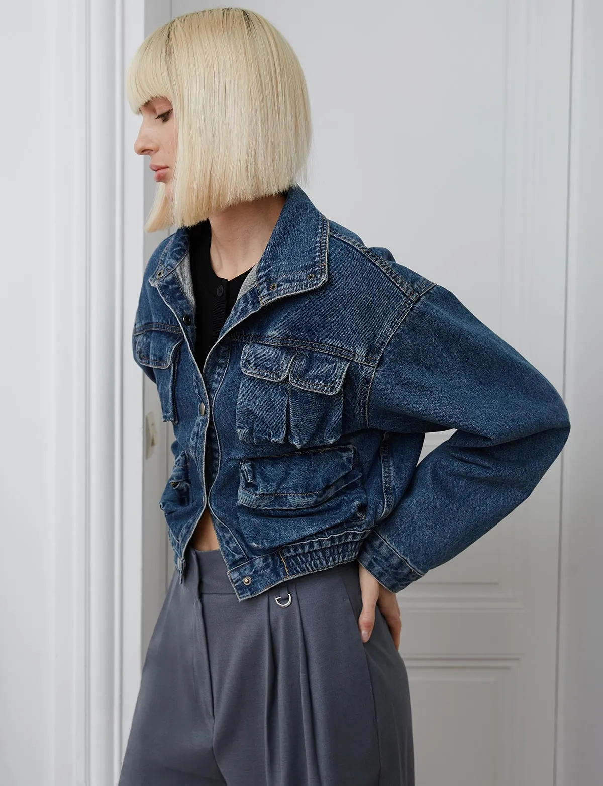 Pocket Denim Bomber Jacket sold by Pixie Market product image thumbnail 3