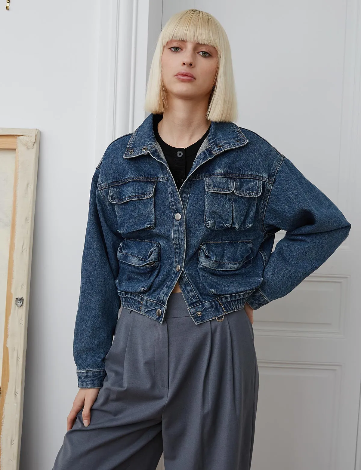 Pocket Denim Bomber Jacket sold by Pixie Market product image thumbnail 4