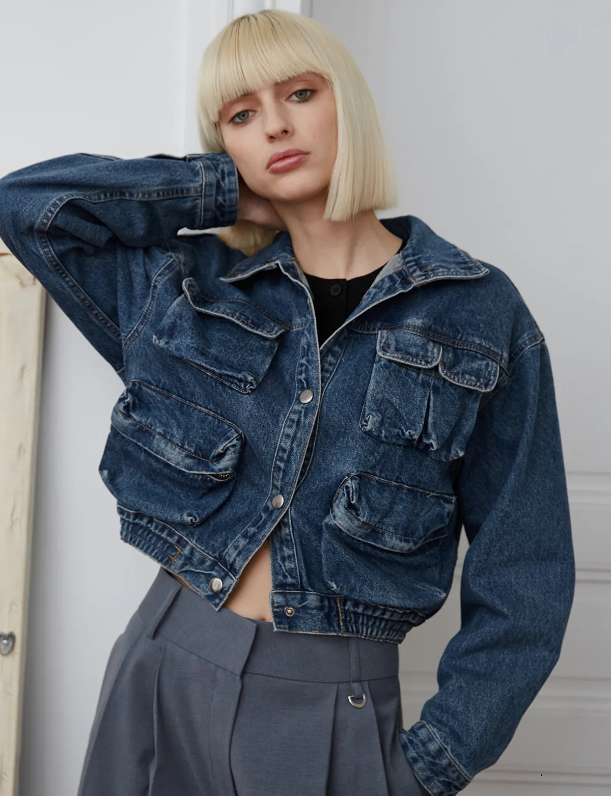 Pocket Denim Bomber Jacket sold by Pixie Market