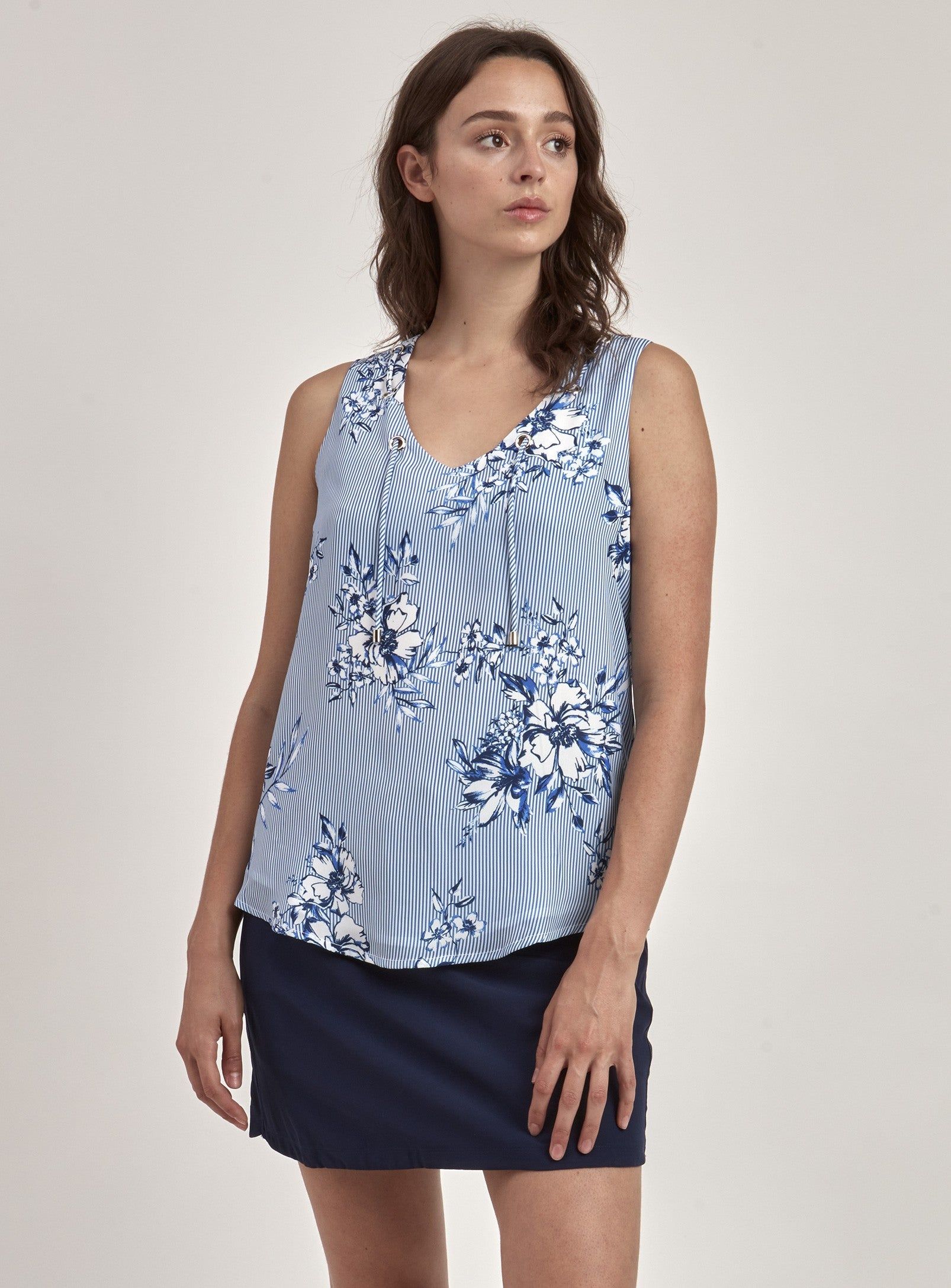 SLEEVELESS TOP-BLUE sold by Point Zero