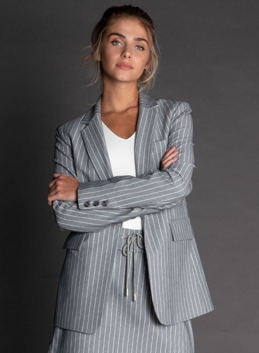 MARIAH | PIN STRIPE GREY BLAZER sold by Point Zero