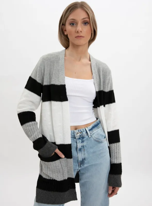 ALICYA| Striped long open cardigan || ALICYA |  Gilet long ouvert rayé sold by Point Zero