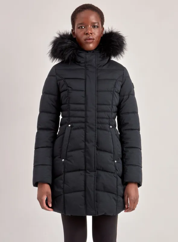 ANGELA | PARKA JACKET HOODED FAUX-FUR TRIM (-35°C)-BLACK||ANGELA | MANTEAU PUFFER À CAPUCHE FAUSSE-FOURRURE (-35°C)-NOIR sold by Point Zero