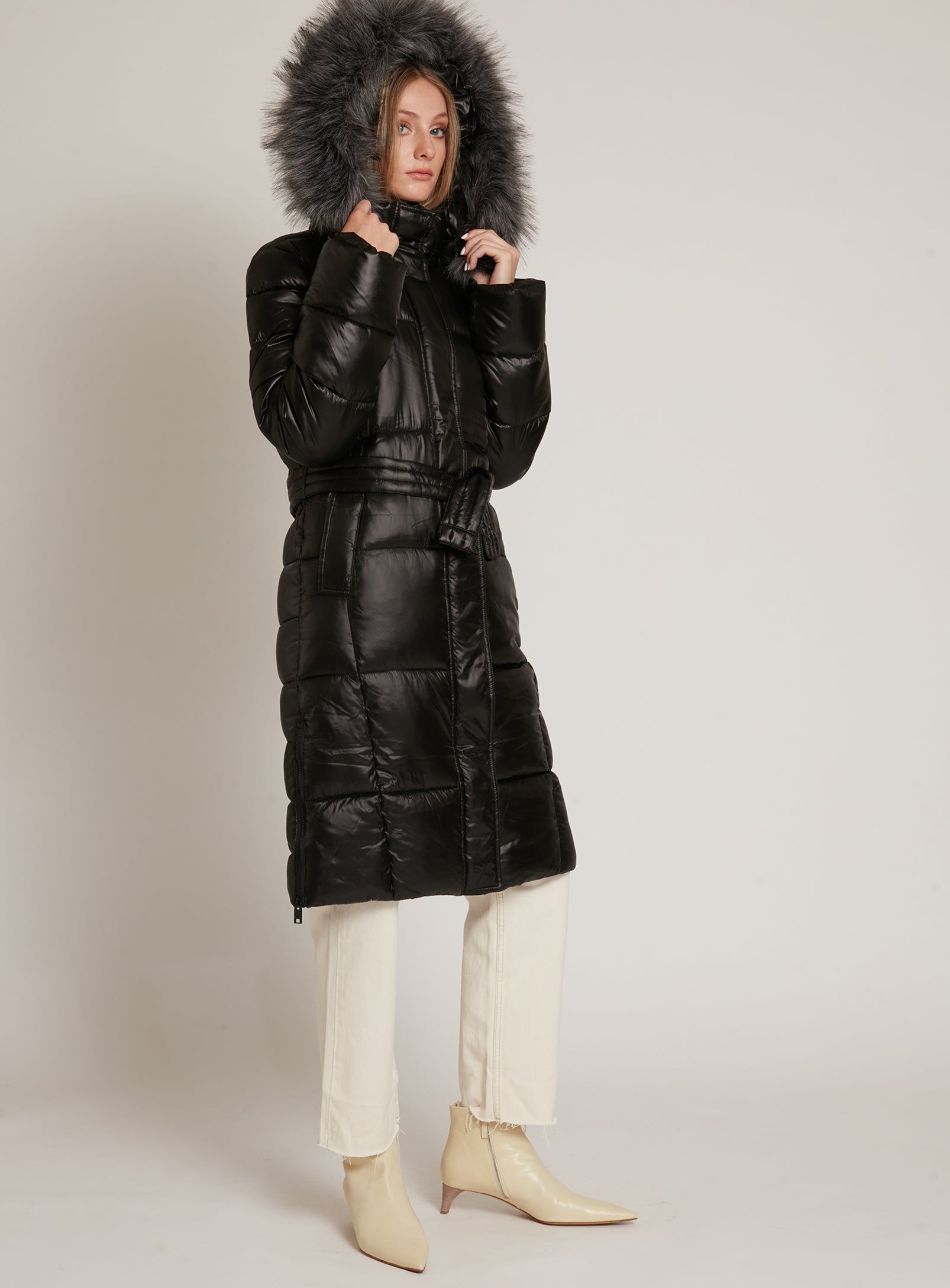 ELODIE |Maxi-length belted hooded puffer jacket || ELODIE | doudoune de longueur maxi ceinturée à capuche sold by Point Zero product image thumbnail 4