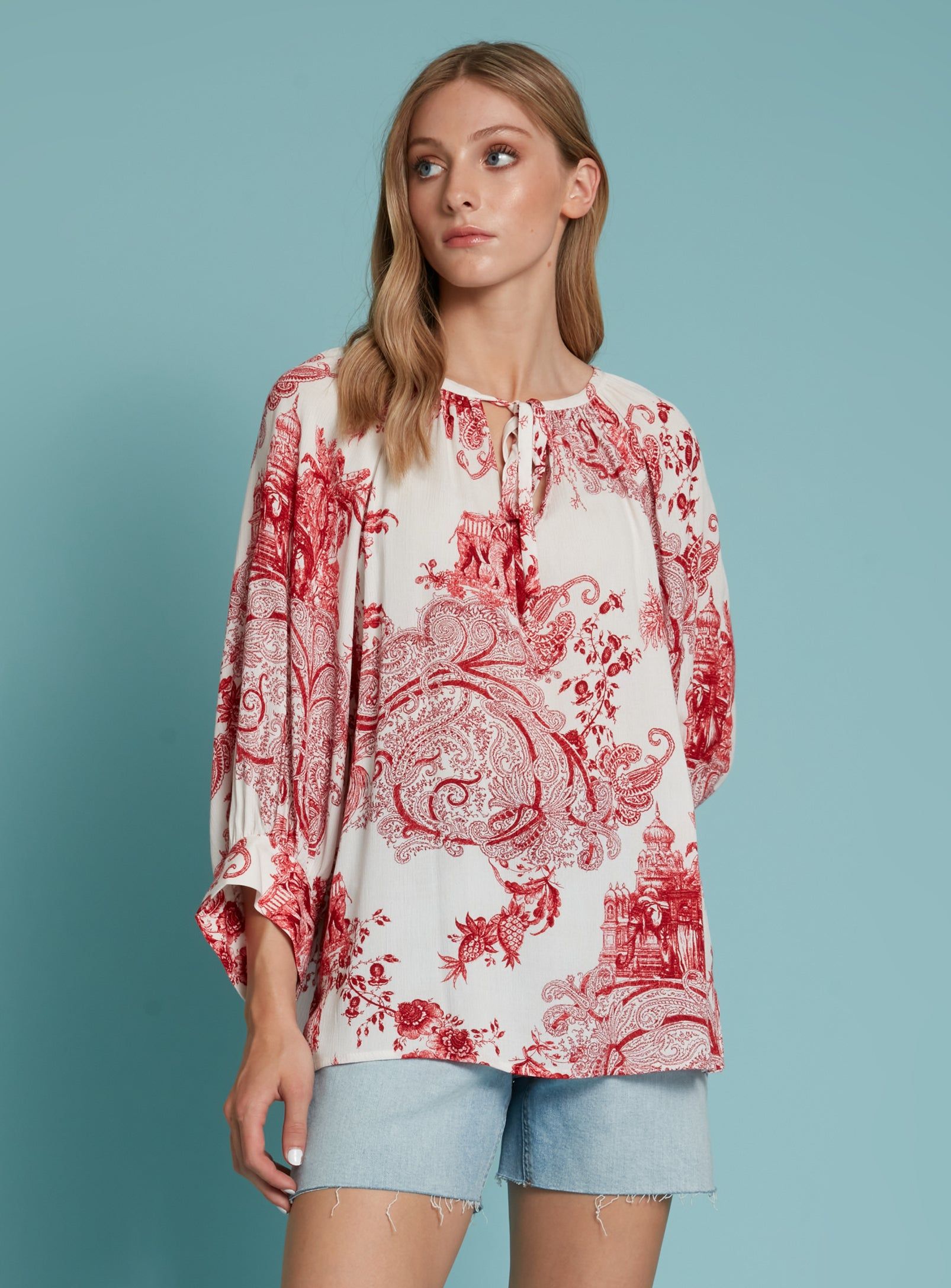 TILA | Red and white floral blouse || TILA | Chemisier fleuri rouge et blanc sold by Point Zero product image thumbnail 6