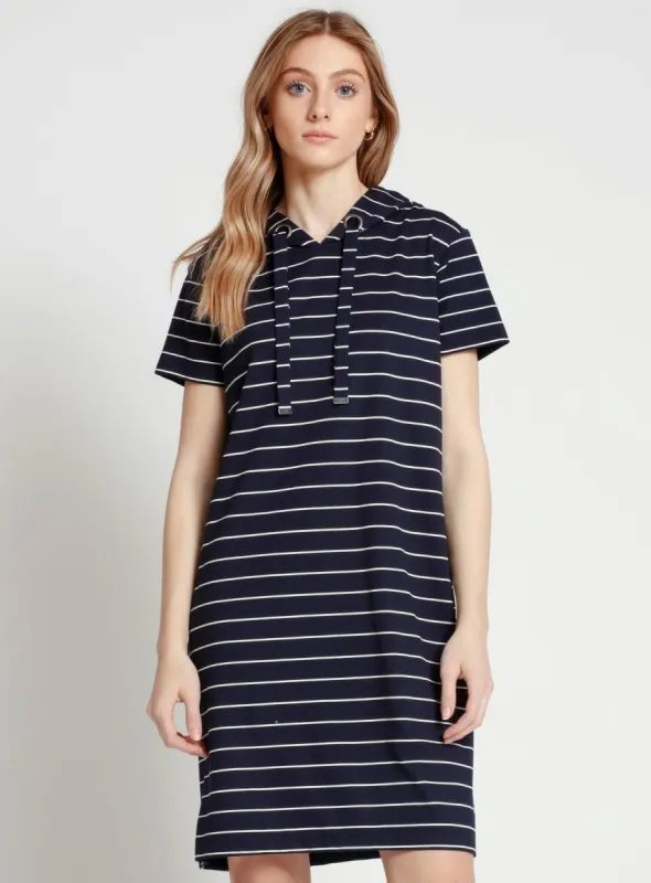 ALMA |Striped Short-Sleeve Hoodie Dress || ALMA |Robe à capuche rayée à manches courtes sold by Point Zero