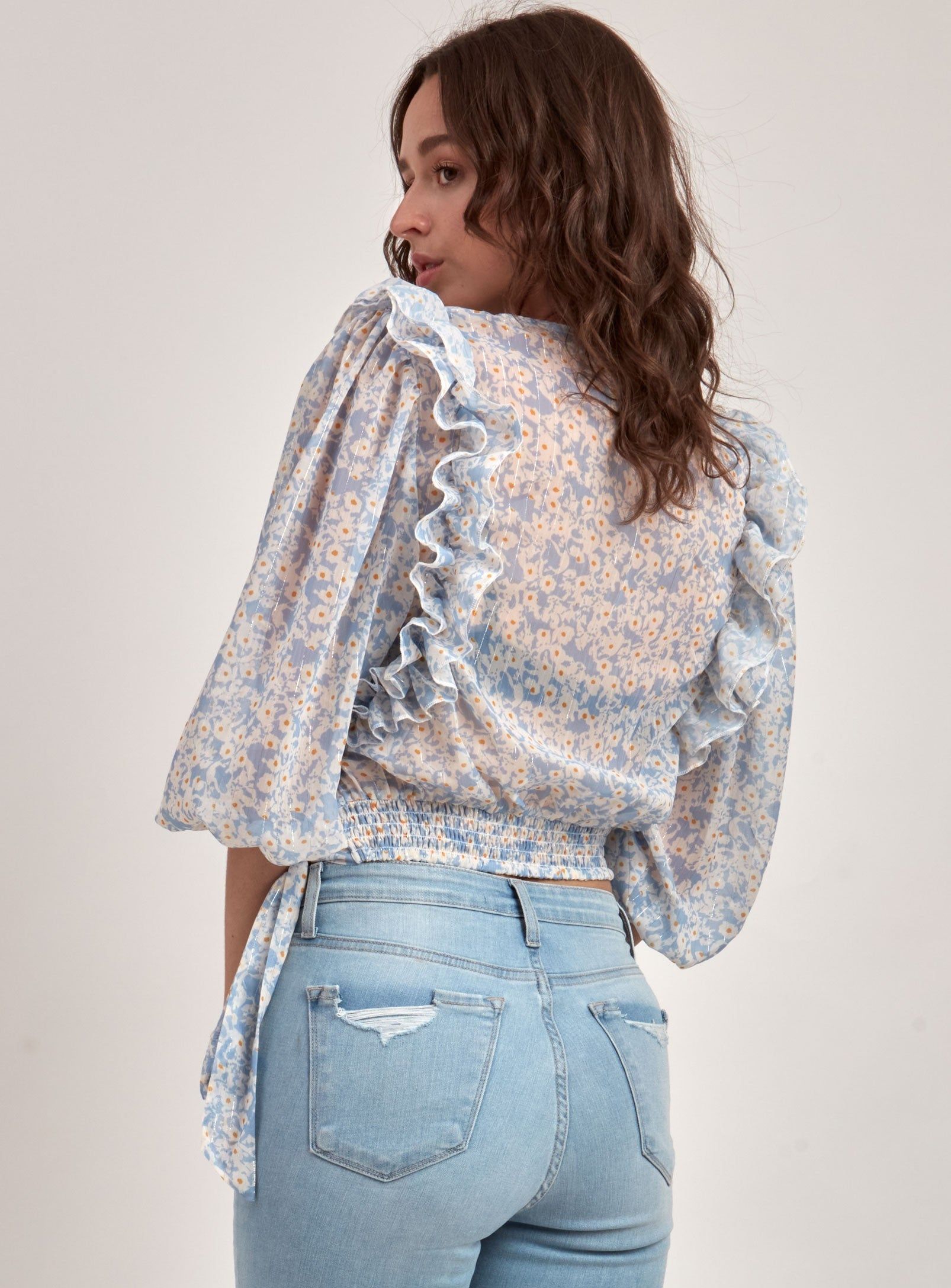 RUFFLE BLOUSE-DENIMBLUE sold by Point Zero product image thumbnail 2