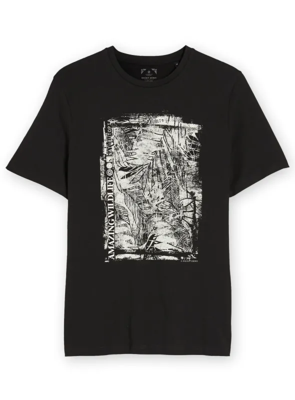 RICIO| Short-Sleeve crewneck printed T-shirt||RICIO|T-shirt à manches courtes avec col rond et impression made by Point Zero