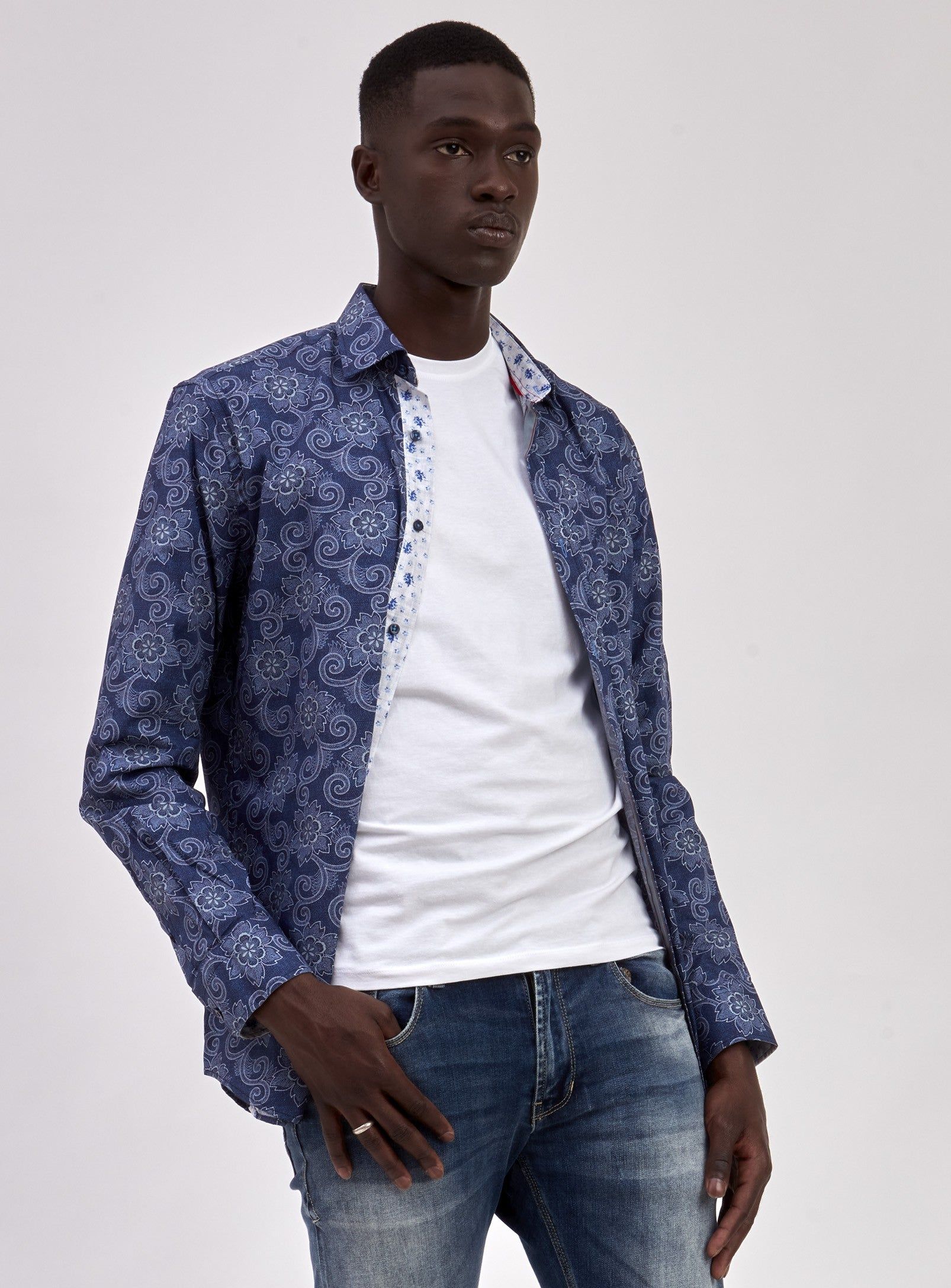 SEMI-FIT SHIRT | SWIRLS-CADET sold by Point Zero