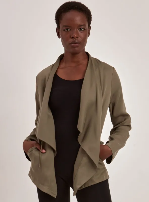 LEALIA | OPEN FRONT KHAKI JACKET || LEALIA | VESTE OUVERTE sold by Point Zero