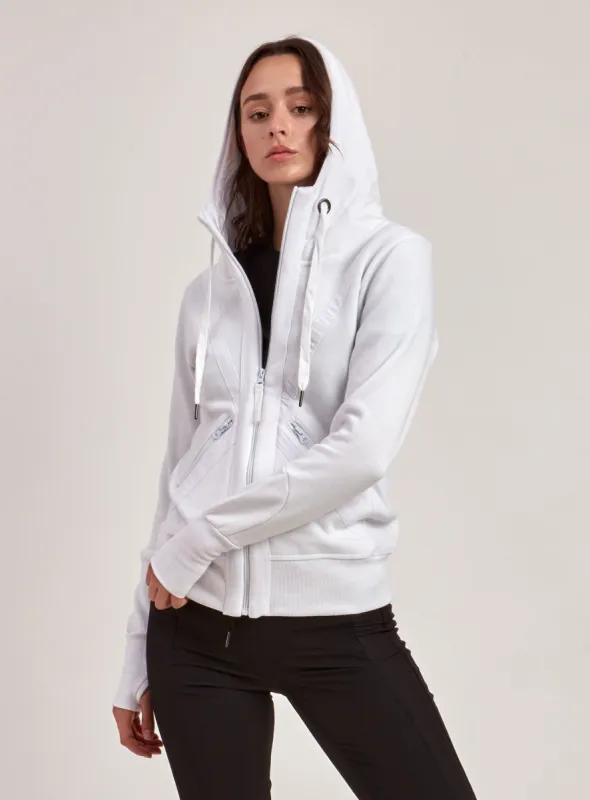 ZINA | ZIP UP WHITE HOODIE sold by Point Zero