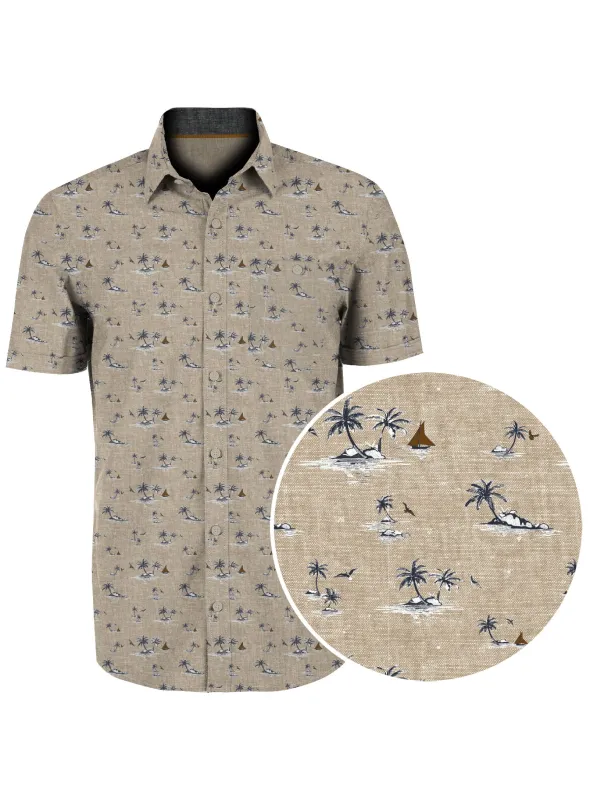 JACK | Palms And Sail Print Linen Shirt||JACK | Chemise En Lin À Imprimé Palmiers Et Voiles sold by Point Zero