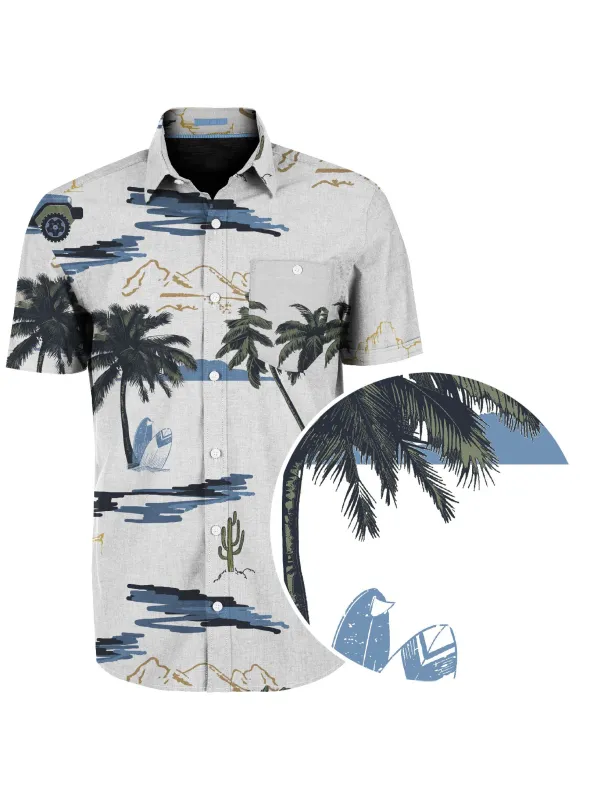LEVINE | Tropical Short Sleeve Stretch Shirt|| LEVINE | Chemise Stretch À Manches Courtes Tropicale sold by Point Zero