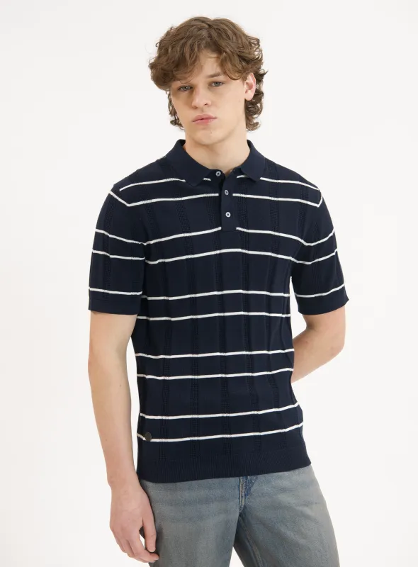 REMO | Horizontal Stripe Knit Polo|| REMO | Polo En Maille À Rayures Horizontales sold by Point Zero