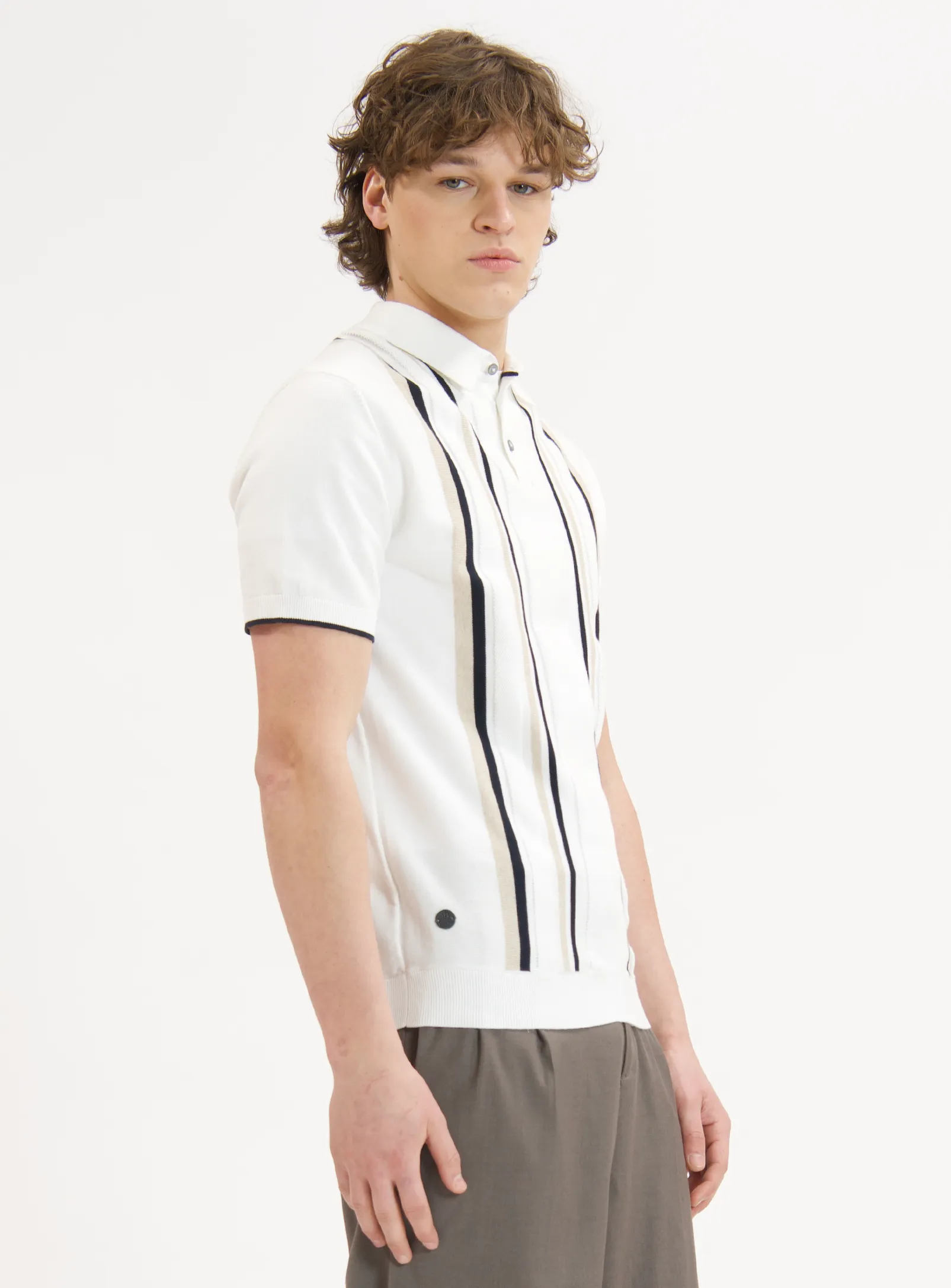 SILO | Vertical Stripe Knit Polo|| SILO | Polo En Maille À Rayures Verticales sold by Point Zero product image thumbnail 3