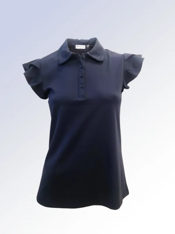 AMBER | Ruffle Sleeve Button Neck Polo ||AMBER | Polo À Col Boutonné Avec Manches À Volants sold by Point Zero