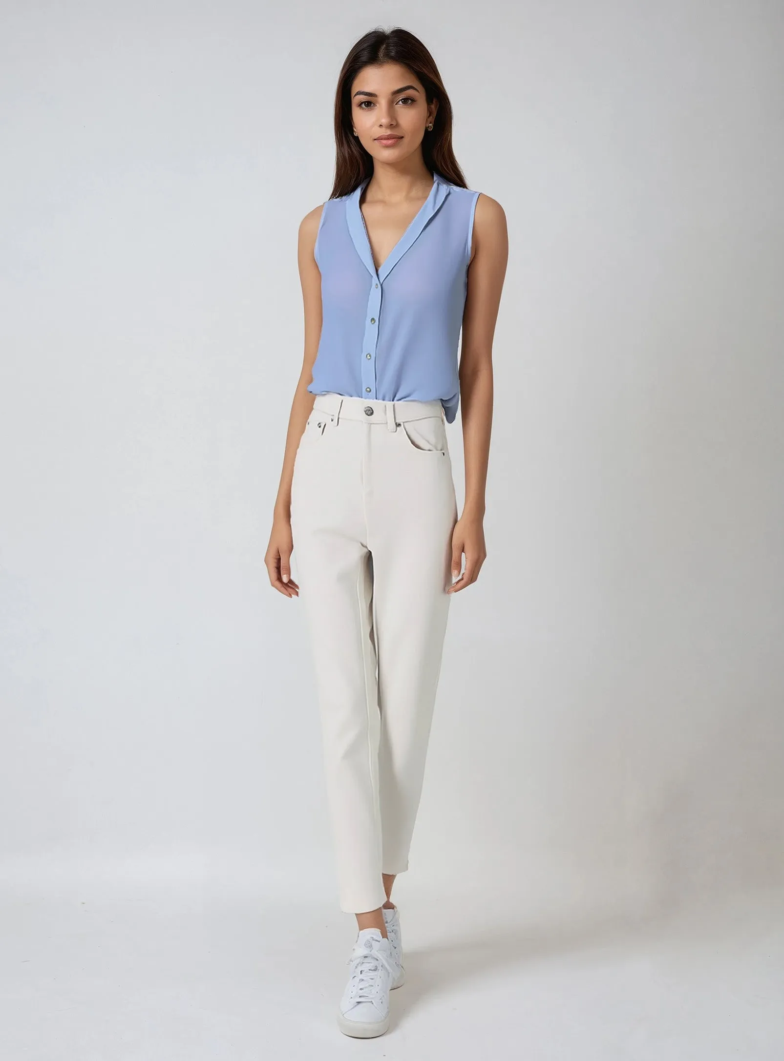 VERA | Button Up Sleeveless Top || VERA | Haut Sans Manches À Boutons sold by Point Zero product image thumbnail 3