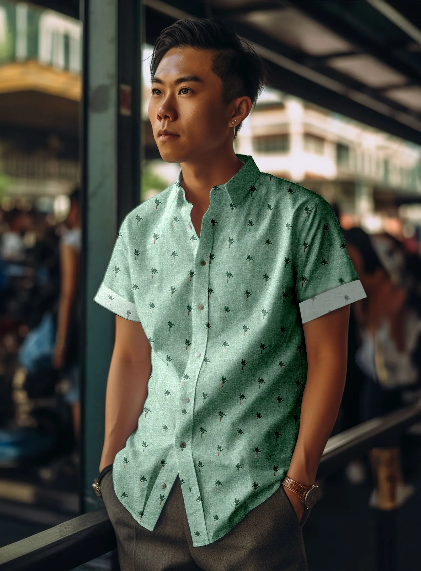 JASON | Linen Cotton Print Short-Sleeve Shirt|| JASON | Chemise À Manches Courtes En Lin Et Coton À Motif sold by Point Zero product image thumbnail 4