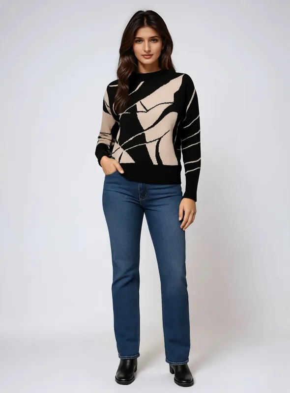 SIENA | Abstract Jacquard Mock-Neck Sweater|| SIENA | Chandail en jacquard abstrait à col montant sold by Point Zero
