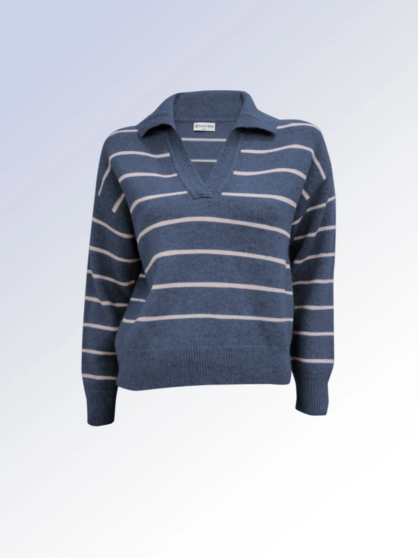 THEA | Collared V-Neck Long Sleeve Striped Sweater|| THEA | Pull Rayé Manches Longues à Col en V sold by Point Zero product image thumbnail 3