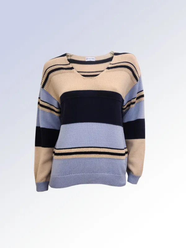 LIORA | V-NECK STRIPE SWEATER|| LIORA | PULL RAYÉ À COL EN V sold by Point Zero