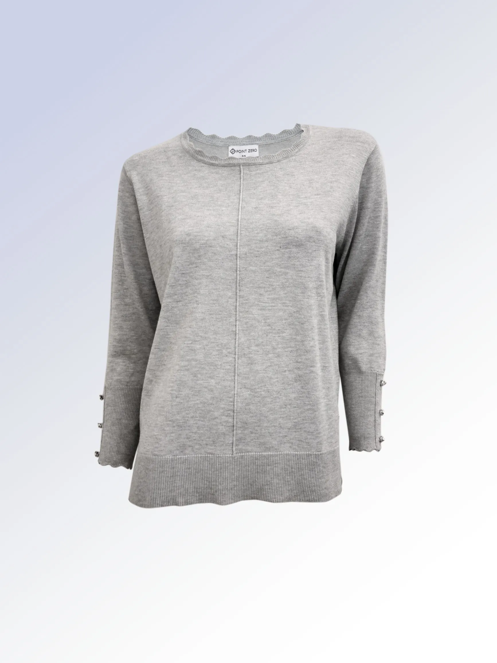 NORA | Scallop Edge 3/4 Sleeve Sweater || NORA | Pull Col Rond Manches 3/4 avec Bords Festonnés sold by Point Zero product image thumbnail 2