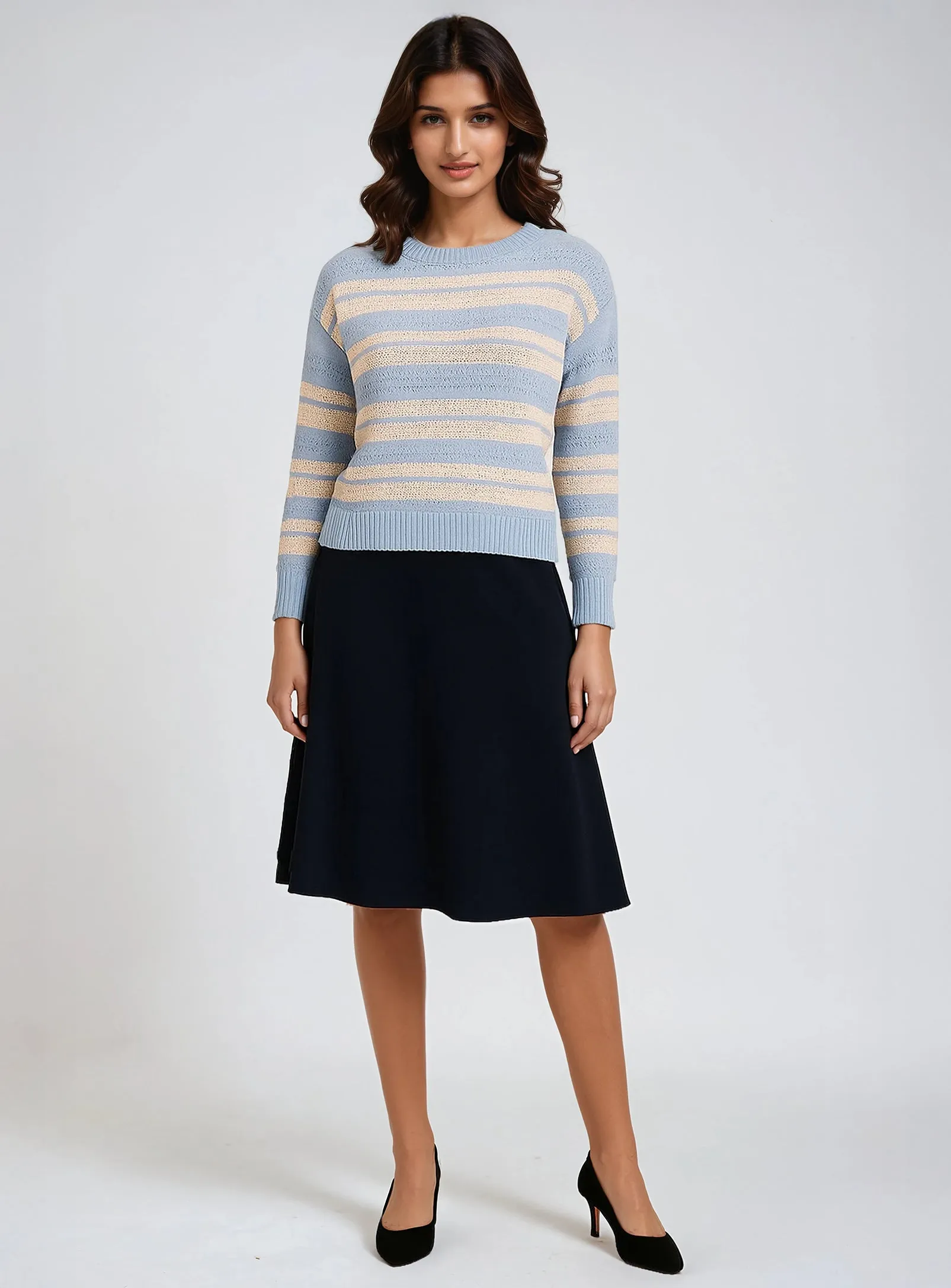 IRIS | Long Sleeve Crew Neck Striped Sweater||IRIS | Pull Rayé à Manches Longues et Col Rond sold by Point Zero