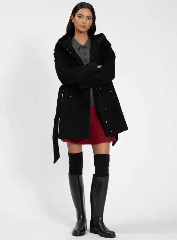 HILLARIA | Belted Melton Coat || HILLARIA | Manteau Court Ceinturé en Melton sold by Point Zero