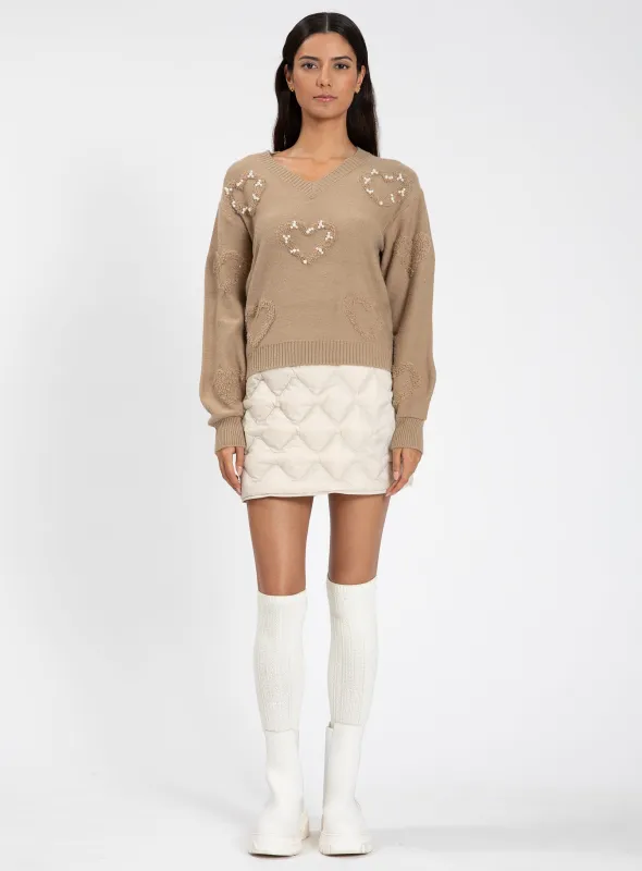 MAIRA | Heart Embellished Knit Sweater || MAIRA | Pull en maille orné de cœurs sold by Point Zero