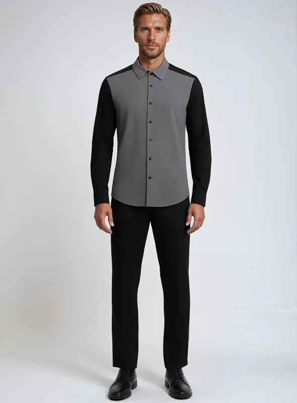 VINNY | Two-Tone Long Sleeve Textured Shirt || VINNY | Chemise à manches longues bicolore texturée sold by Point Zero
