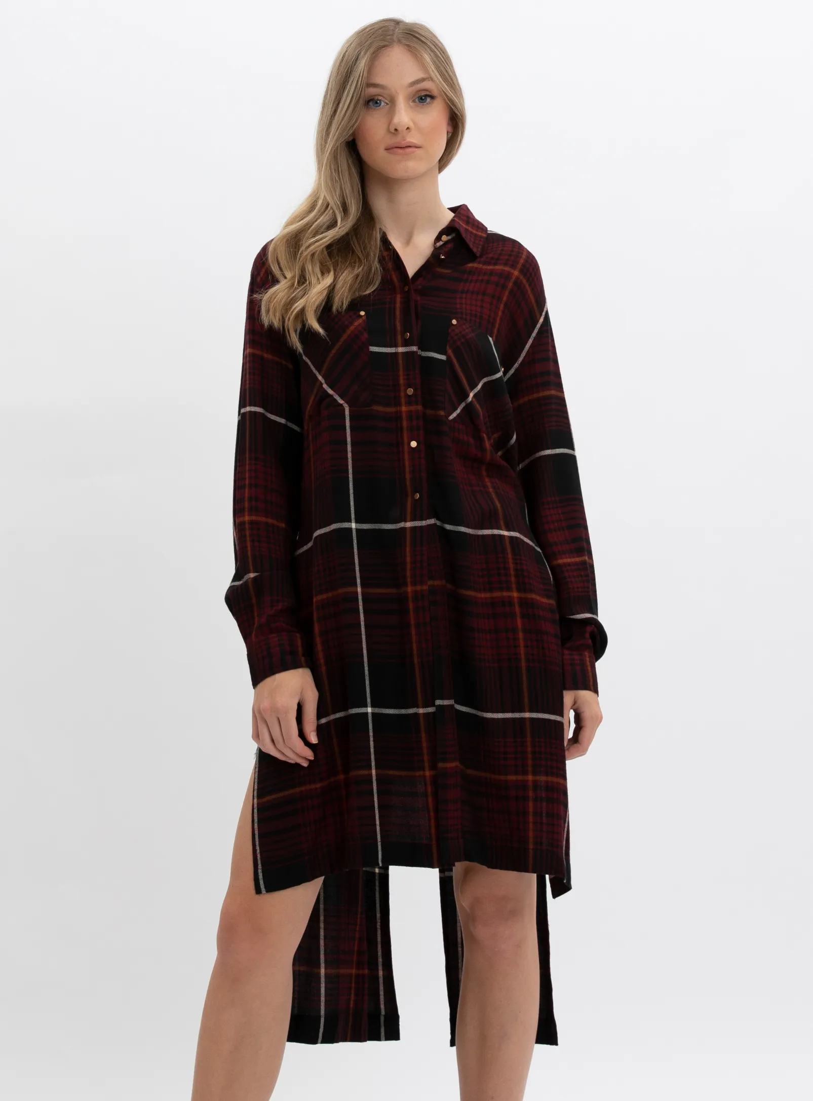 Sammy | Long Asymetric Plaid Shirt sold by Point Zero product image thumbnail 2