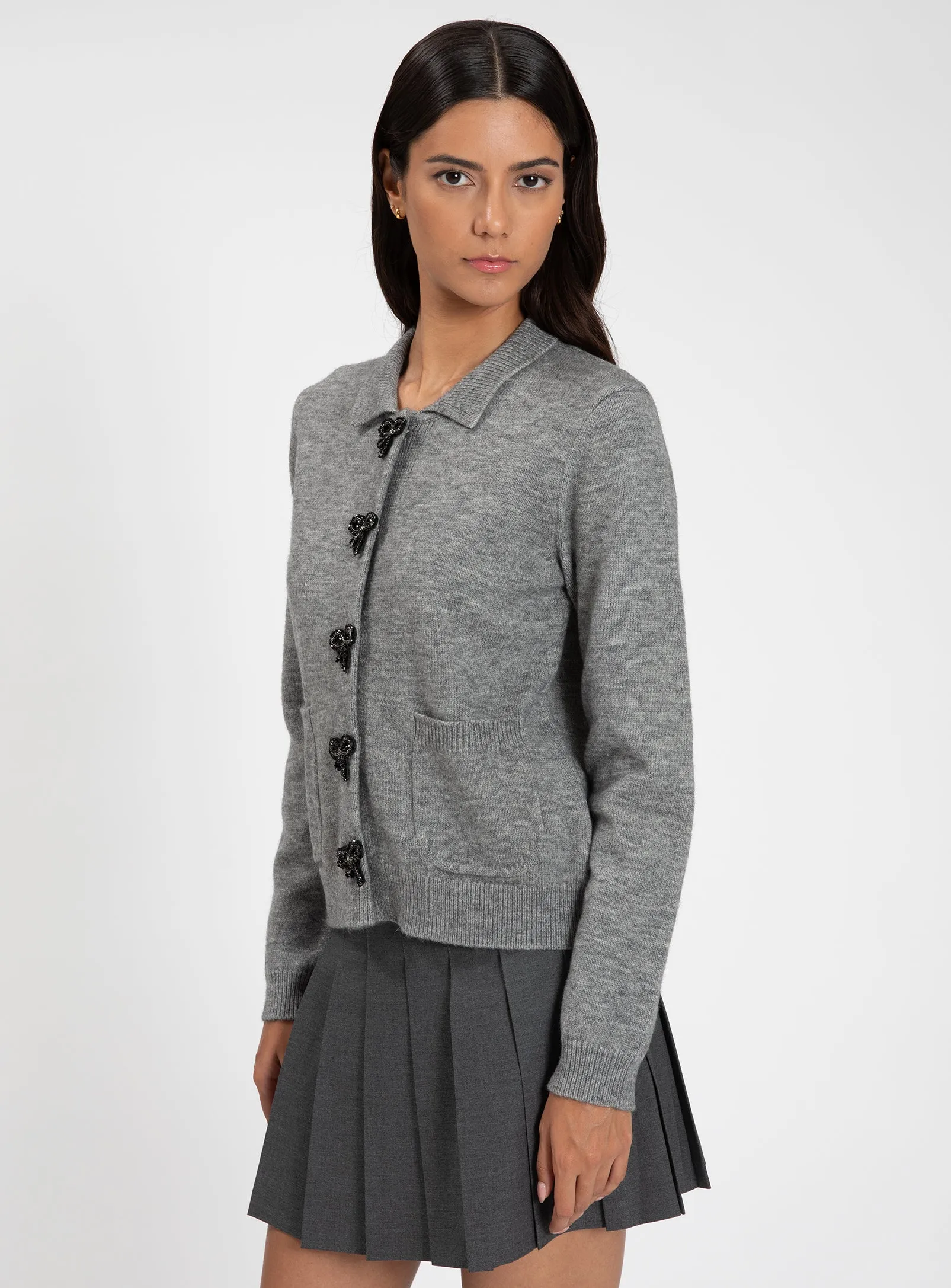 ILONA | Pearl Button Knit Cardigan || ILONA | Cardigan en tricot à boutons nacrés sold by Point Zero product image thumbnail 2