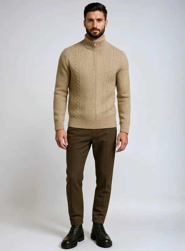 CALIX | Textured Cable Knit Sweater – Cashmere Touch || CALIX | Chandail en tricot torsadé avec demi-glissière – Touche cachemire sold by Point Zero