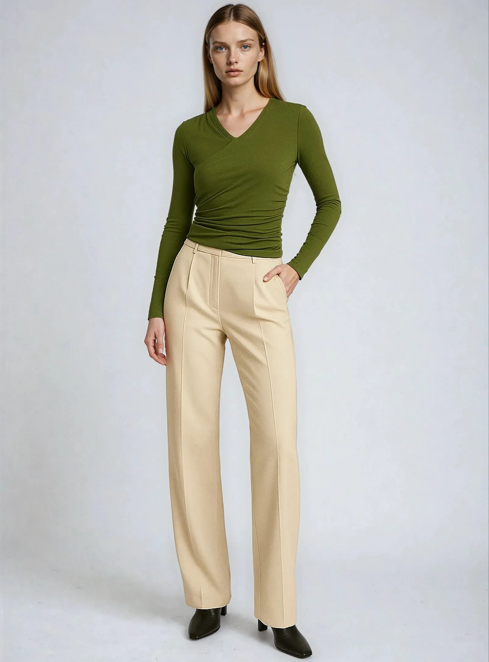 LIANE | Long-Sleeve V-Neck Front-Ruching Top || LIANE| Haut à manches longues col en V avec fronces devant sold by Point Zero product image thumbnail 2