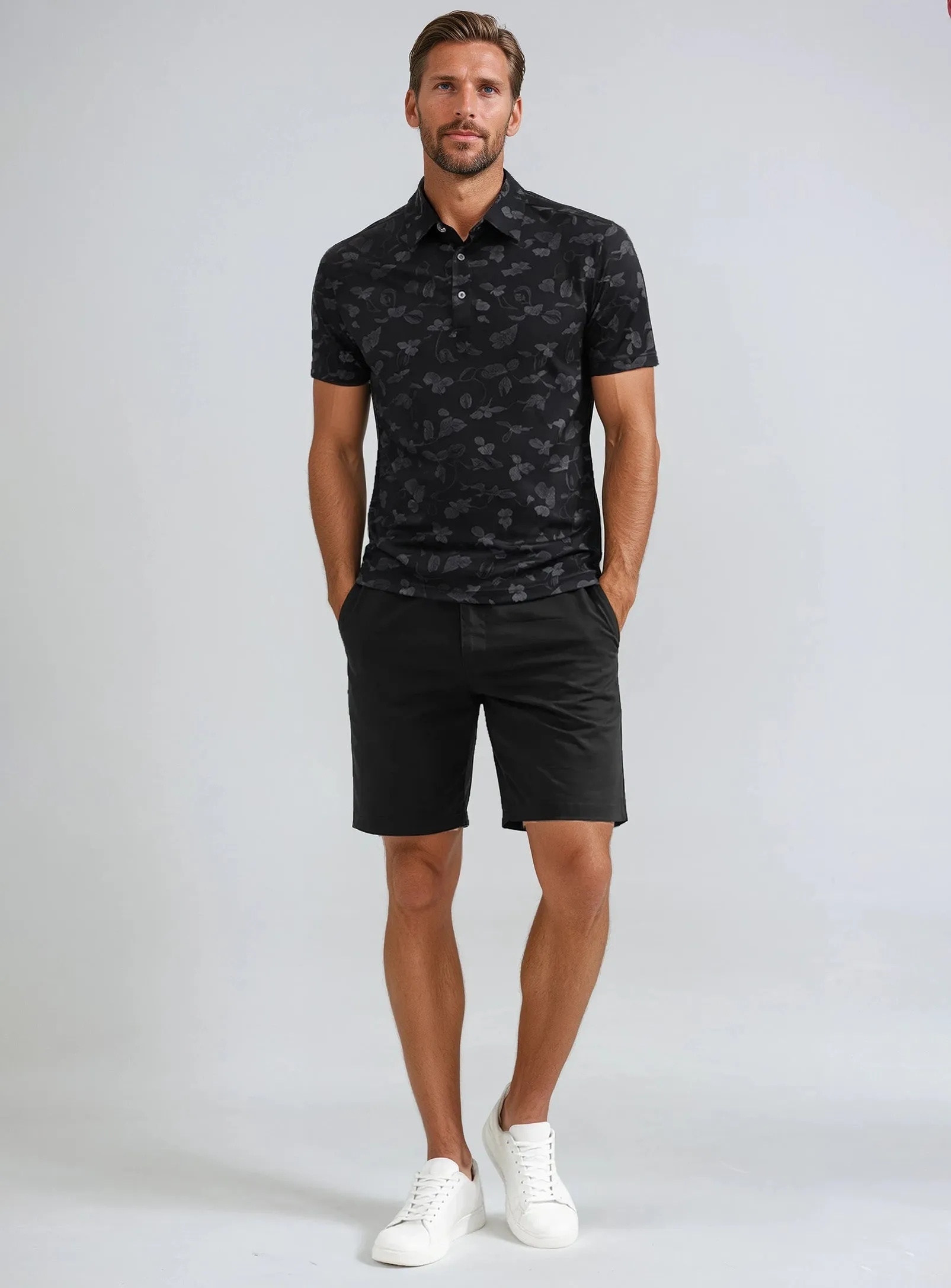 Adrian | Semi-Fit Fine Jersey Polo With All-Over Floral Paisley Print sold by Point Zero product image thumbnail 4