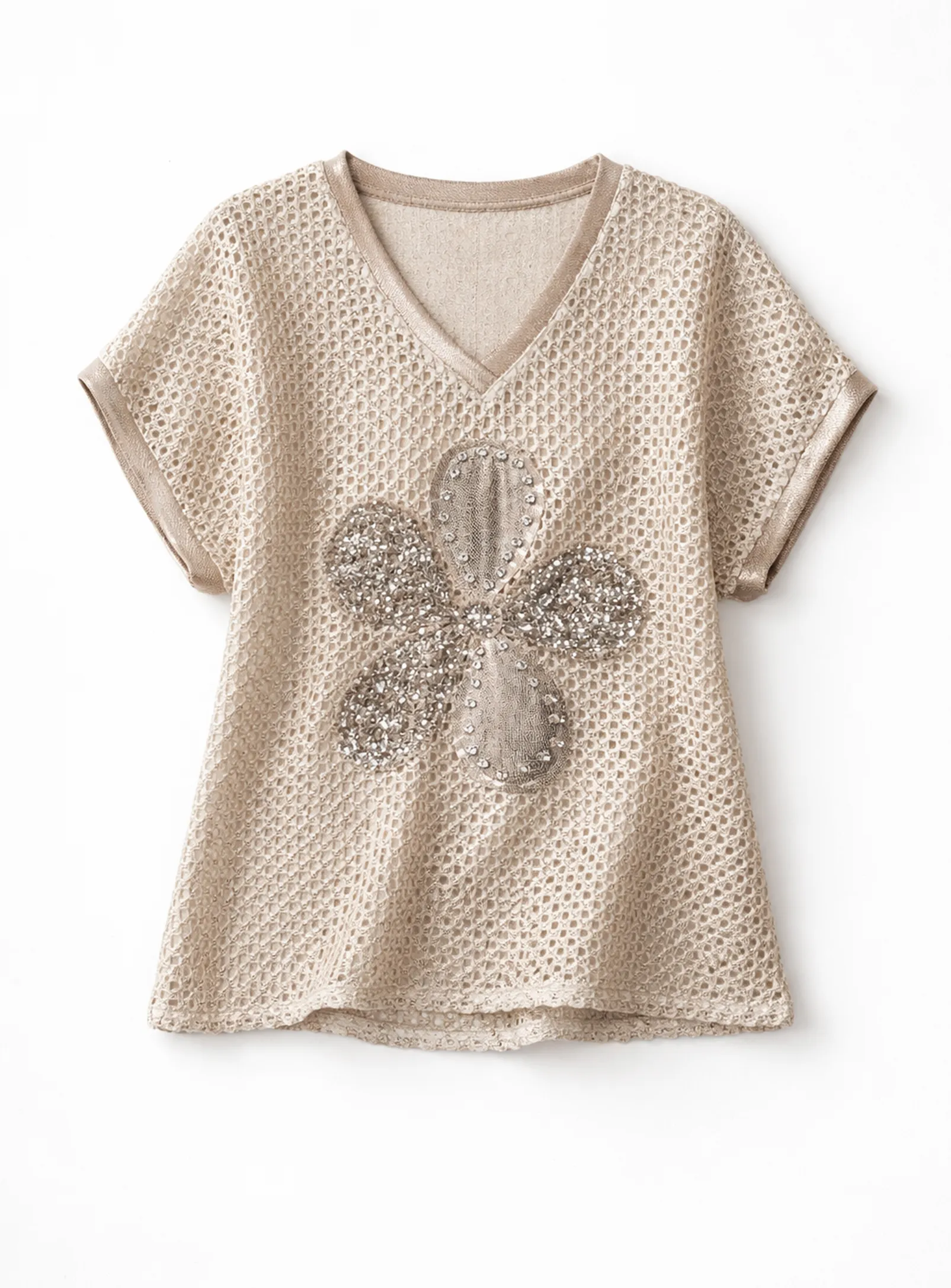 ALYA | Mesh Knit Top with Sequin Flower Detail || ALYA | Haut en maille filet avec fleur à sequins sold by Point Zero product image thumbnail 2