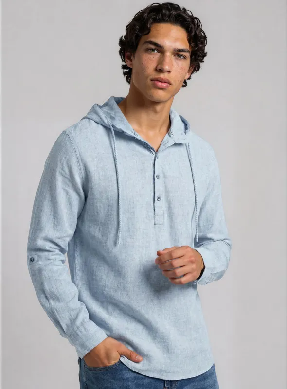 Joey | Hooded Pop Over Linen Cotton Shirt made by Point Zero