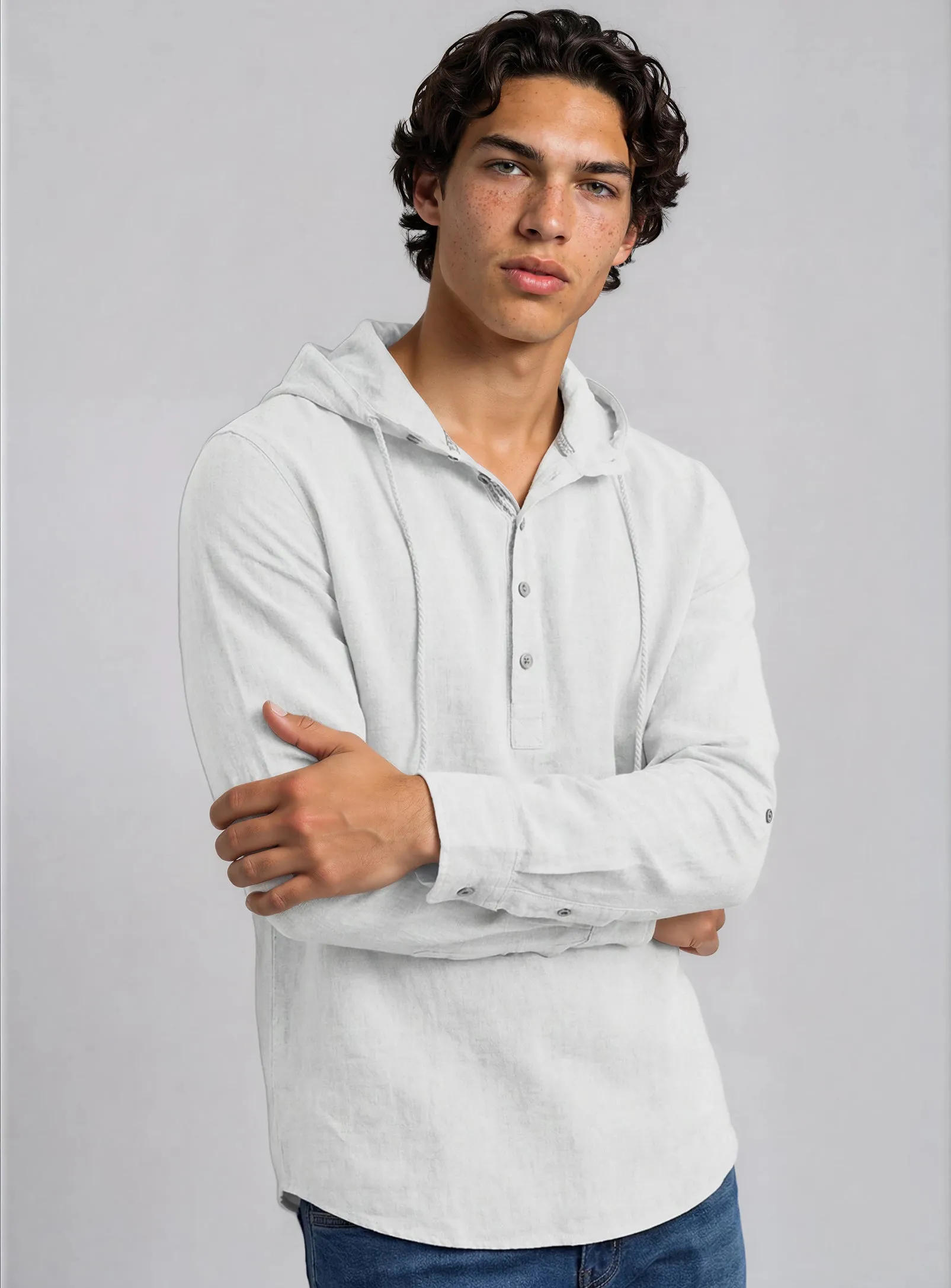 Joey | Hooded Pop Over Linen Cotton Shirt sold by Point Zero product image thumbnail 5