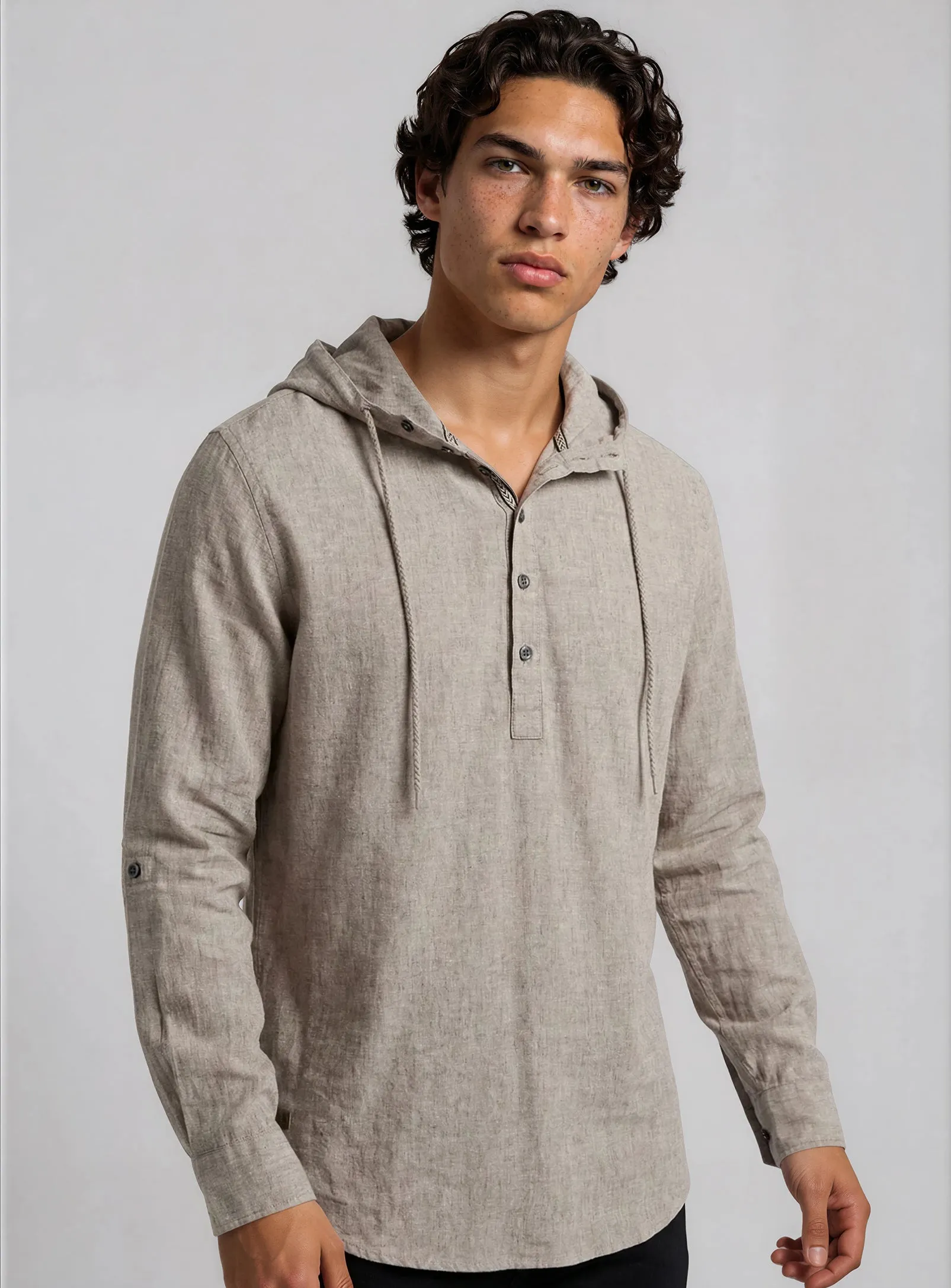 Joey | Hooded Pop Over Linen Cotton Shirt sold by Point Zero product image thumbnail 3