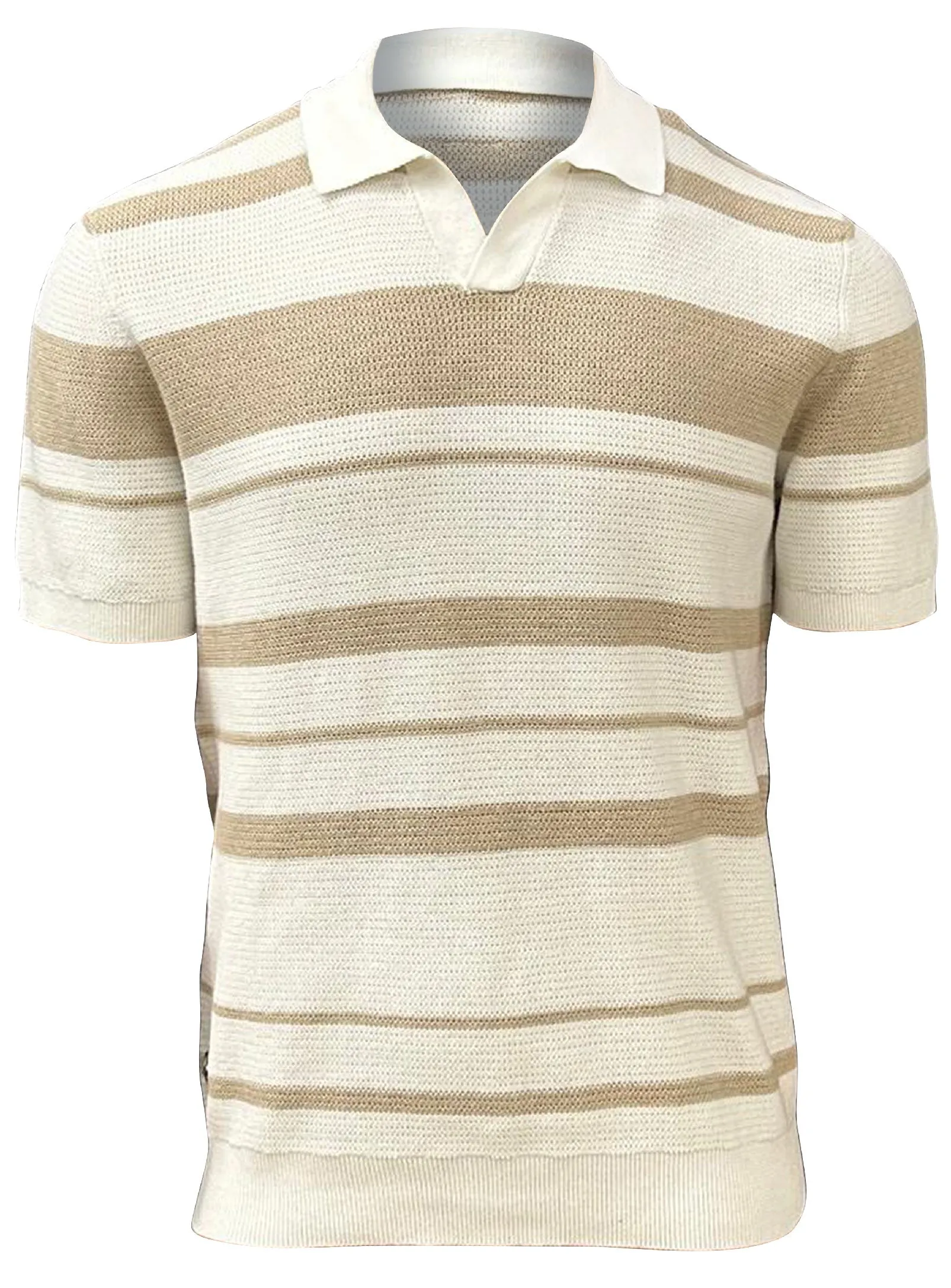 ADAM | Semi-fit textured knit cotton polo with horizontal stripe || ADAM | Polo en coton texturé à rayures horizontales sold by Point Zero product image thumbnail 4