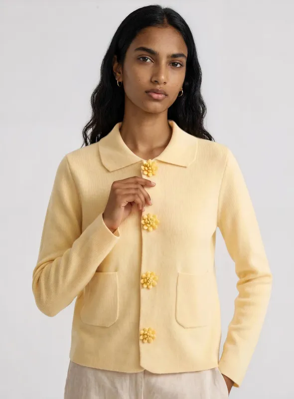 Agathe | Knit Cardigan With Flower-Shaped Buttons made by Point Zero