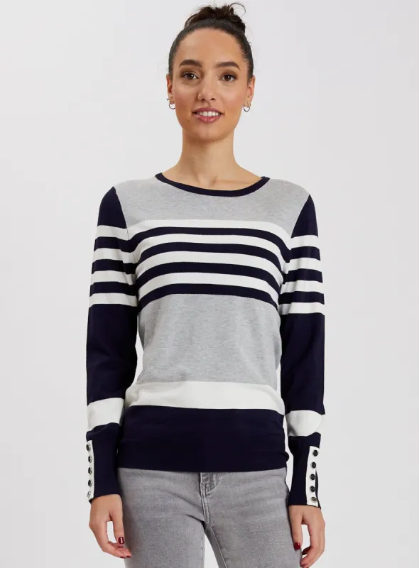GABRIELLA | Striped sweater with button detail || GABRIELLA | Pull ligne avec detail de bouton made by Point Zero