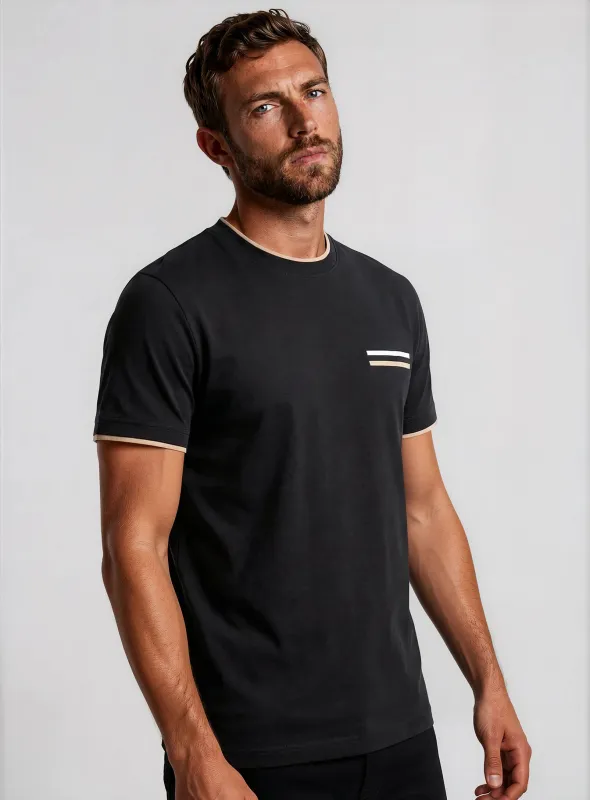 Dylan | Cotton T-Shirt With Rib Neck And Chest Faux Rib Pocket made by Point Zero