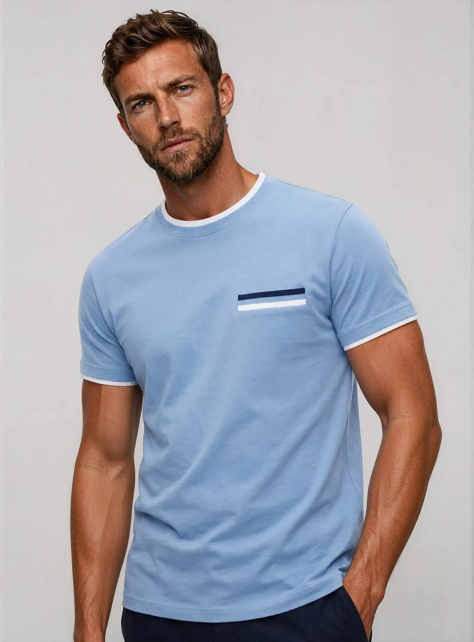 Dylan | Cotton T-Shirt With Rib Neck And Chest Faux Rib Pocket sold by Point Zero product image thumbnail 4