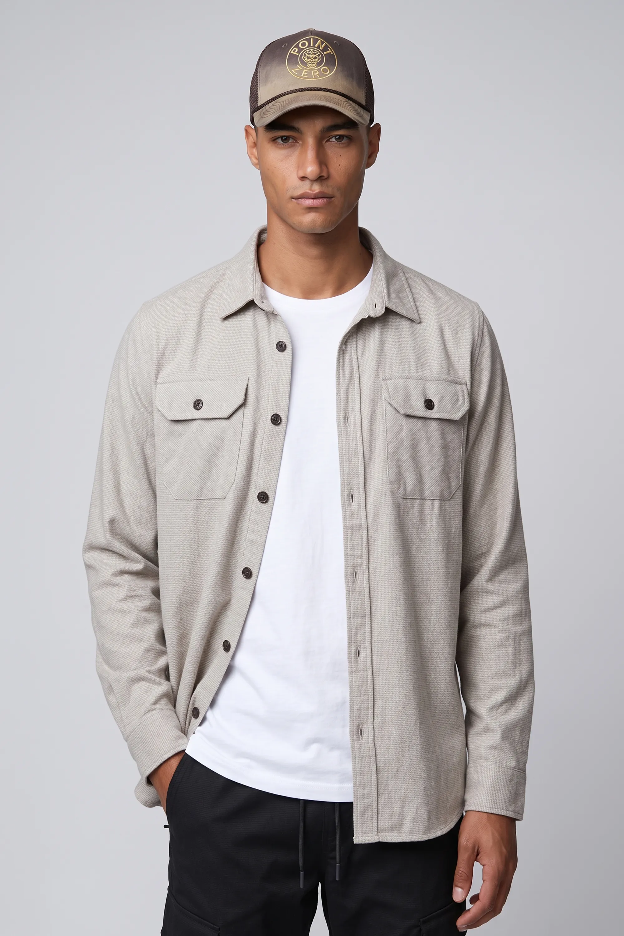 Elladio | Chenille Button-Front Shirt with Chest Pockets sold by Point Zero