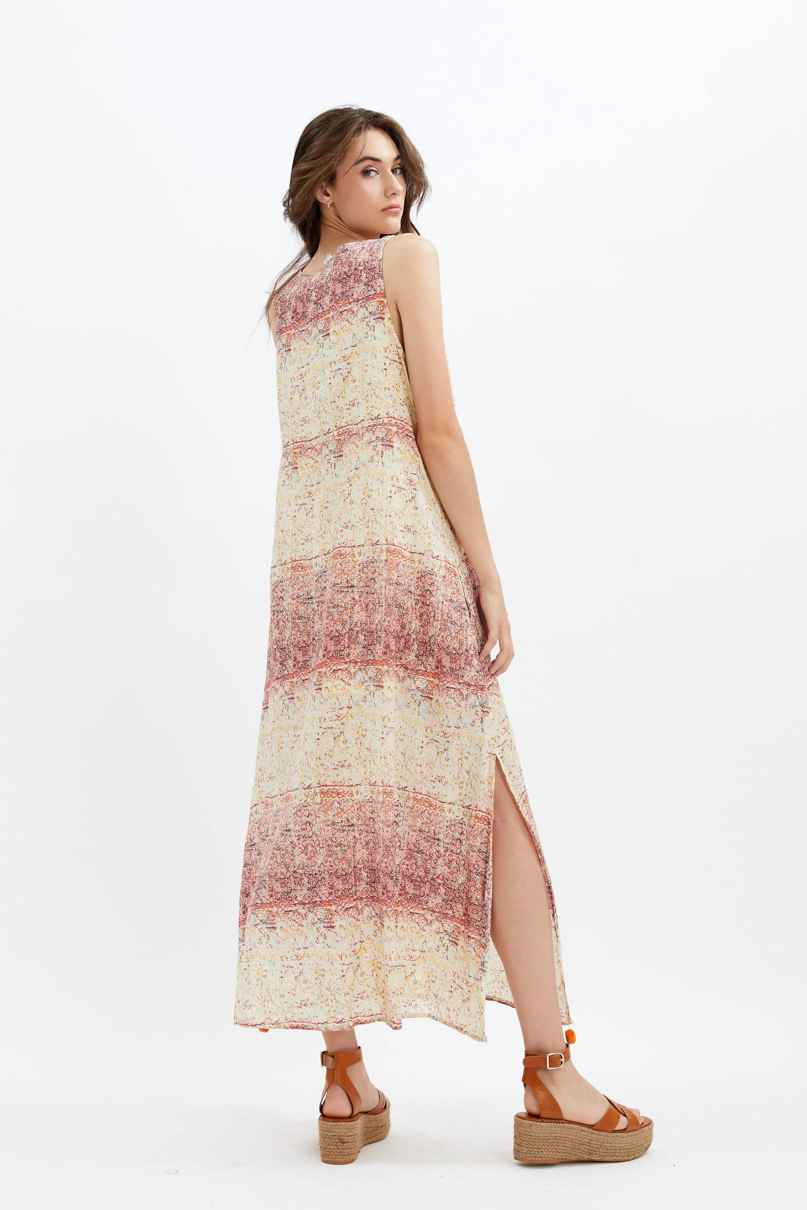 PEYTON | Sleveless Maxi Dress With Tie Up Front & EMB || PEYTON | Robe longue sans manches à nouer sur le devant & EMB sold by Point Zero product image thumbnail 4