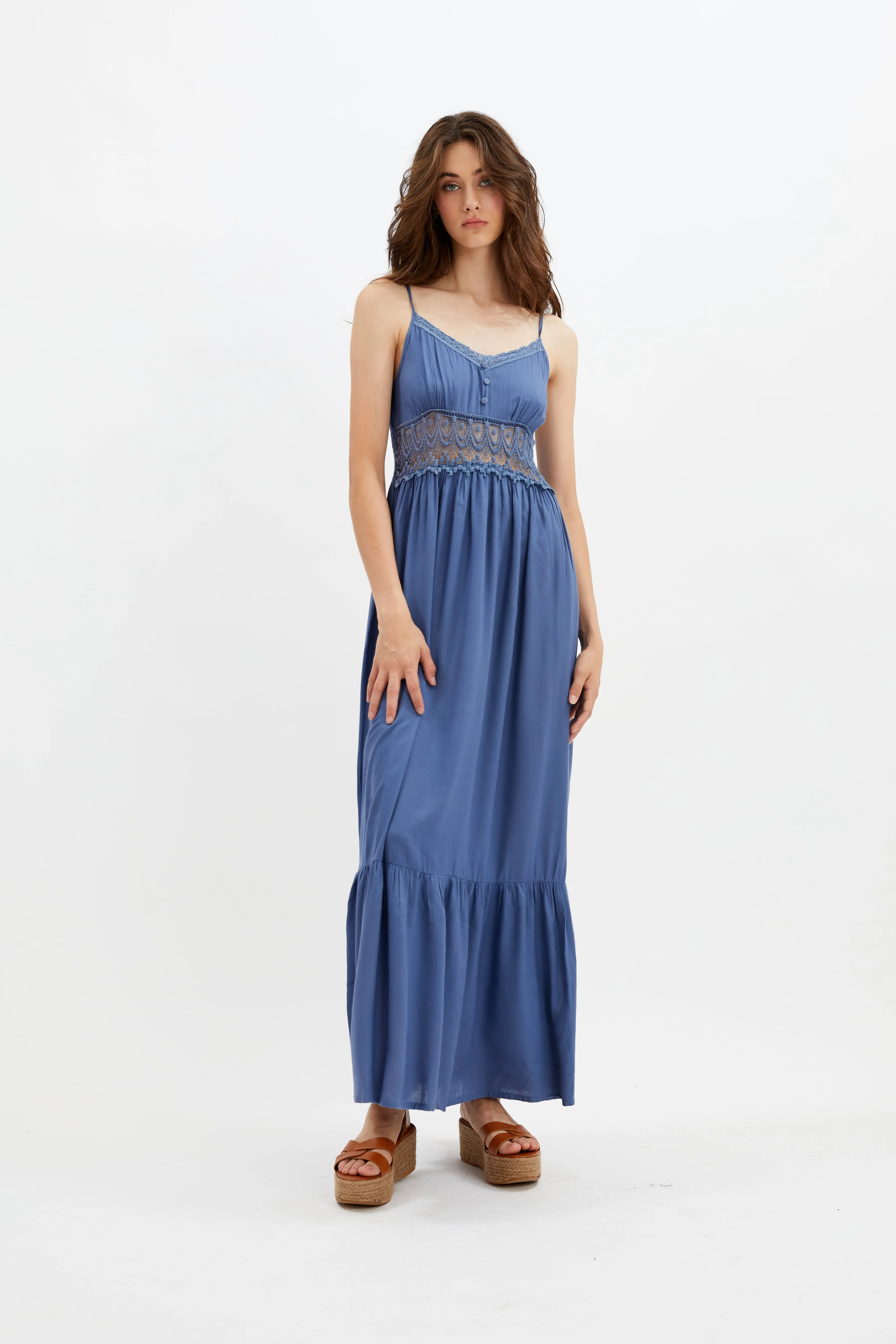 APRIL | Spaghetti Strap Maxi Dress with Lace Inserts || APRIL | Robe longue à bretelles spaghetti avec empiècements en dentelle sold by Point Zero product image thumbnail 2