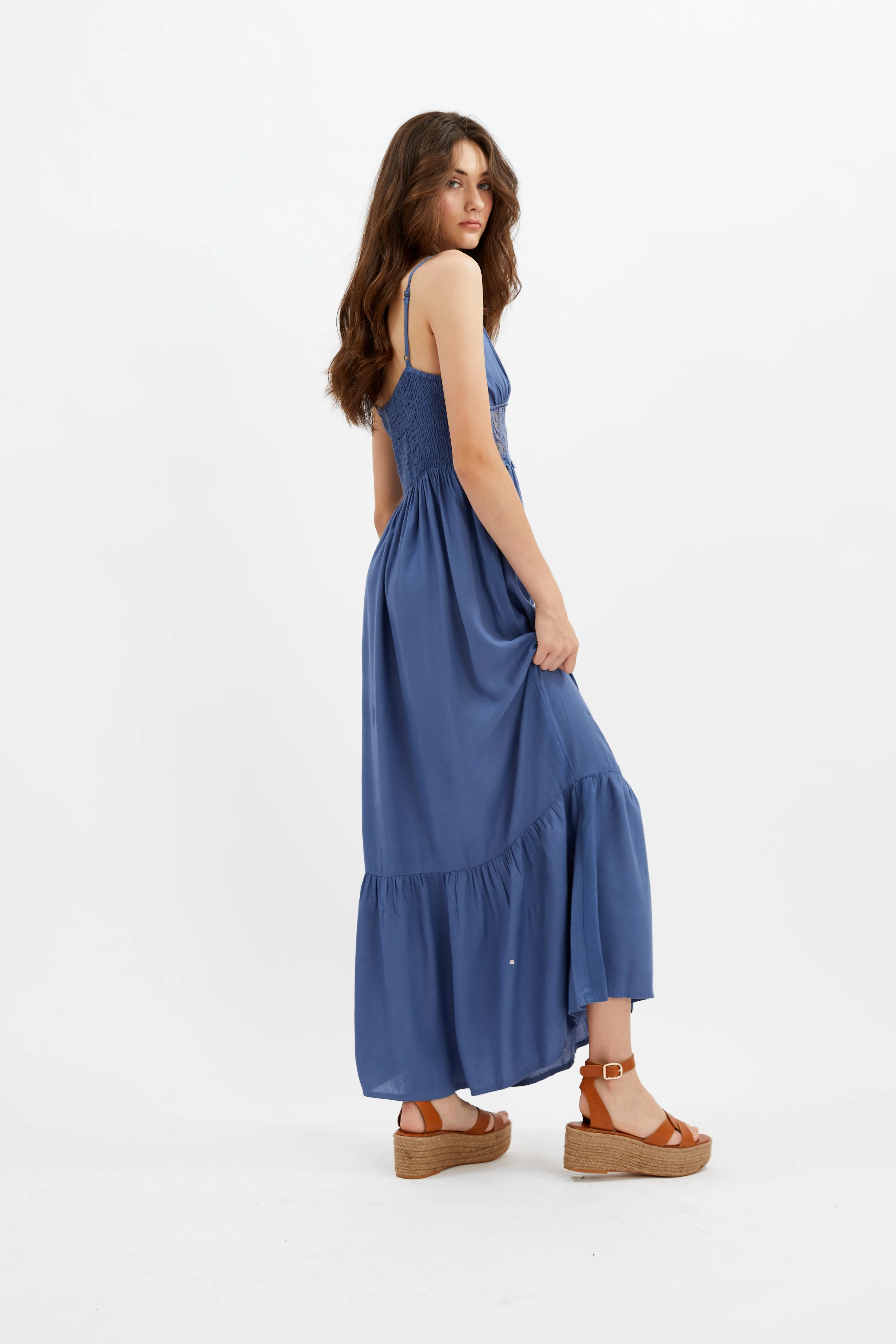 APRIL | Spaghetti Strap Maxi Dress with Lace Inserts || APRIL | Robe longue à bretelles spaghetti avec empiècements en dentelle sold by Point Zero product image thumbnail 3