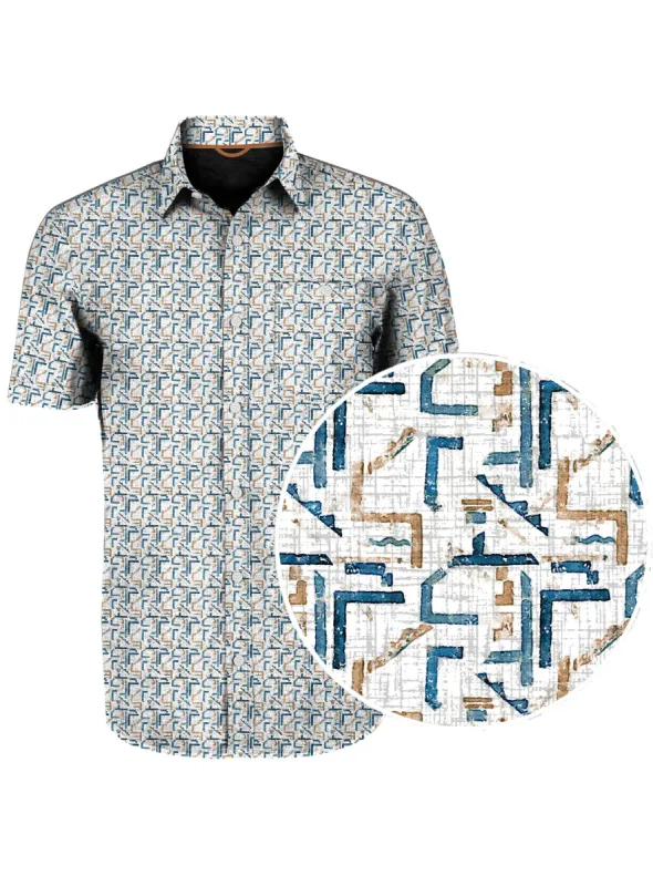 CHANDLER|Recycled four way stretch dry edition printed Shirt||Chemise imprimée à édition sèche et extensible recyclée quadruple direction sold by Point Zero