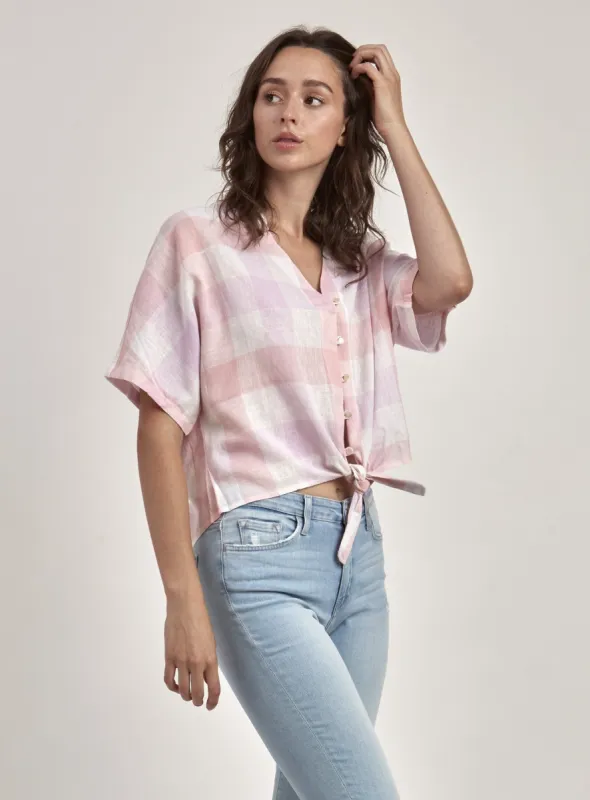 BIBITH | PLAID LINEN TOP || BIBIT | TOP EN LIN À CARREAUX sold by Point Zero